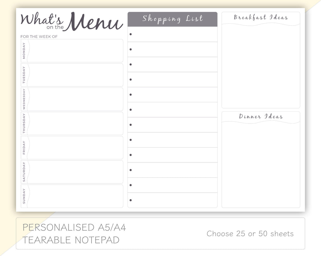 notepad meal planner and shopping list