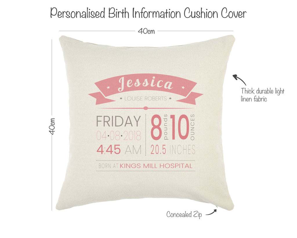 Personalised New Baby Cushion Dimensions