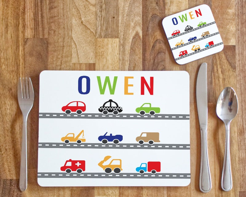 personalised car placemat and coaster set