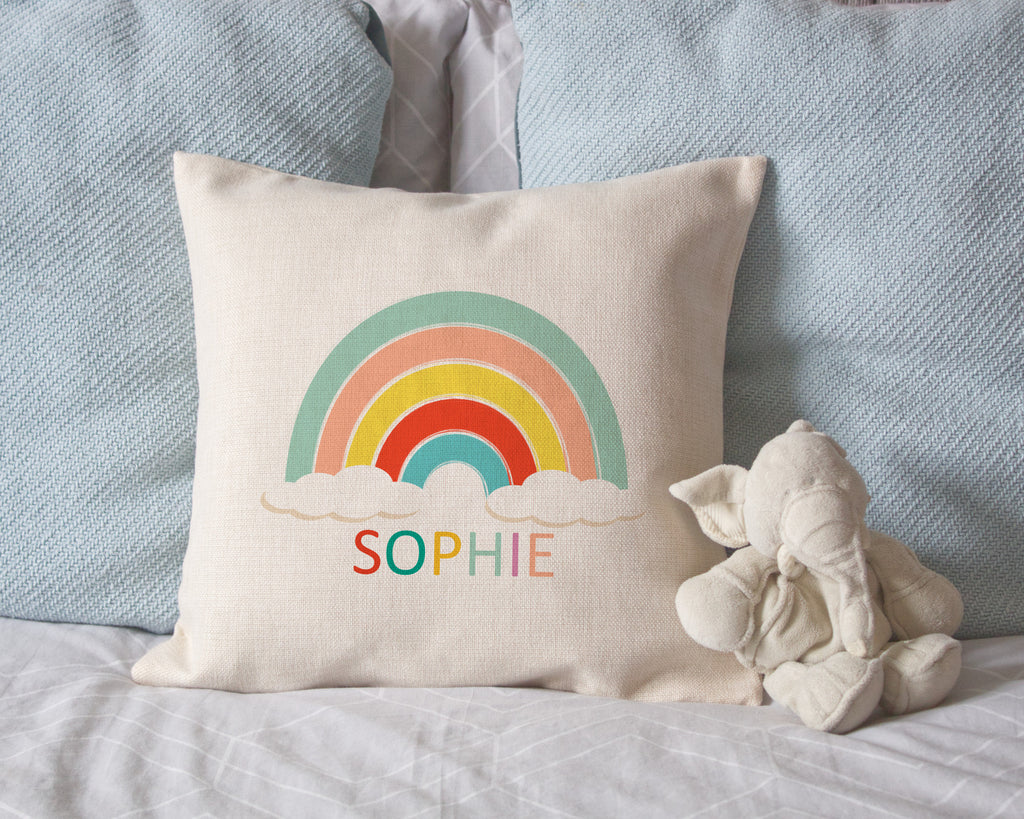 personalised children's rainbow cushion
