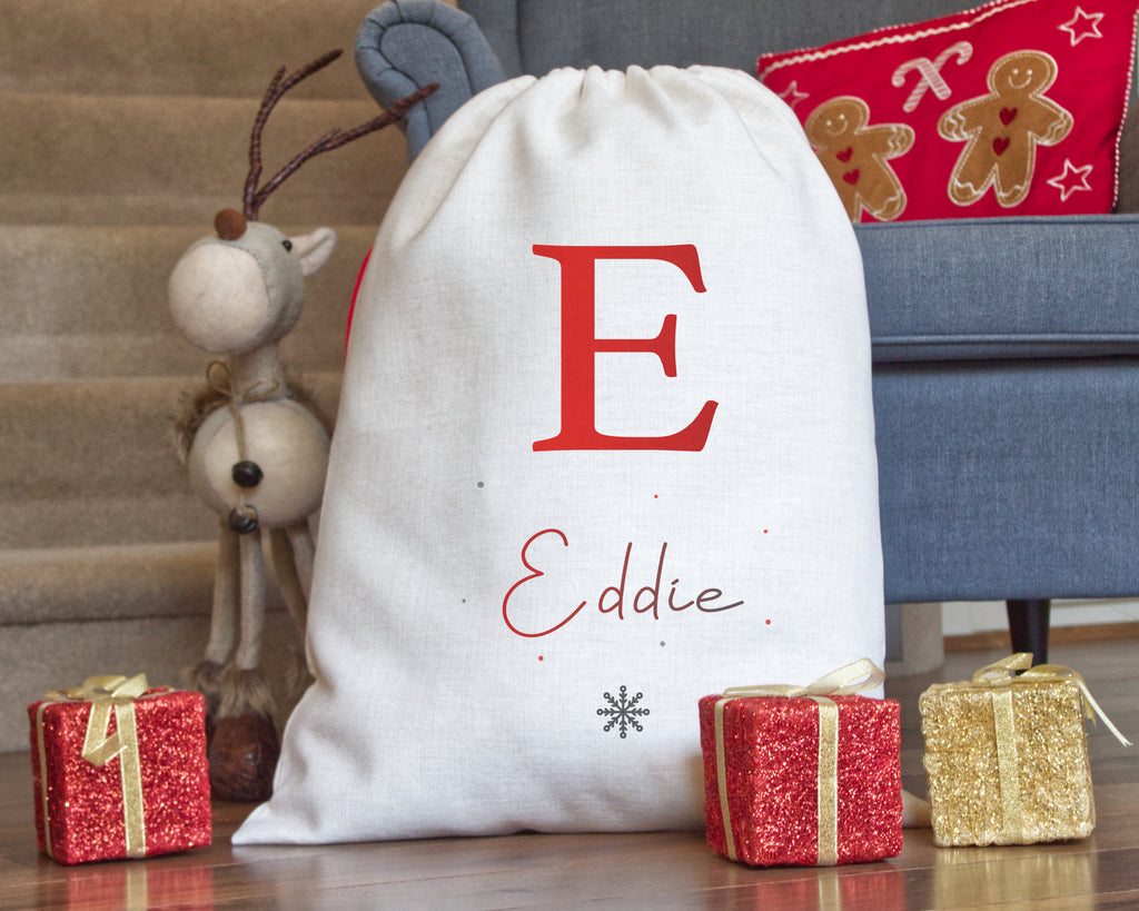 red initial christmas sack 