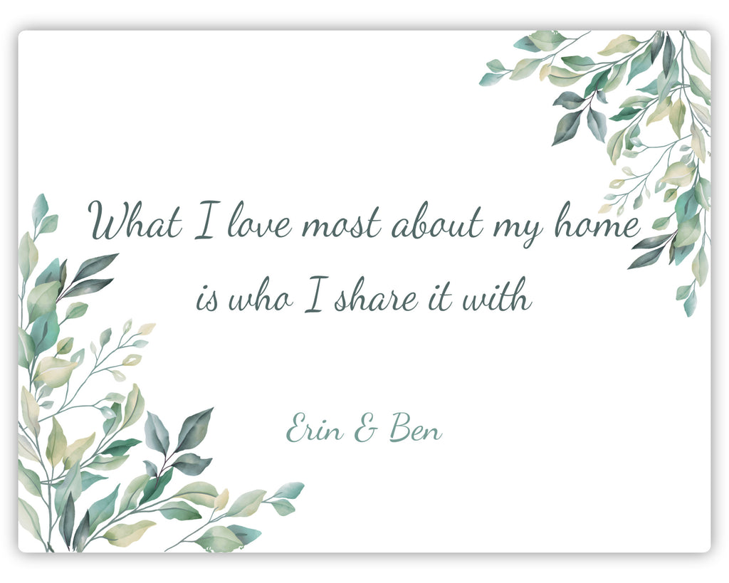 'What I love most about my home who is who I share it with' sign