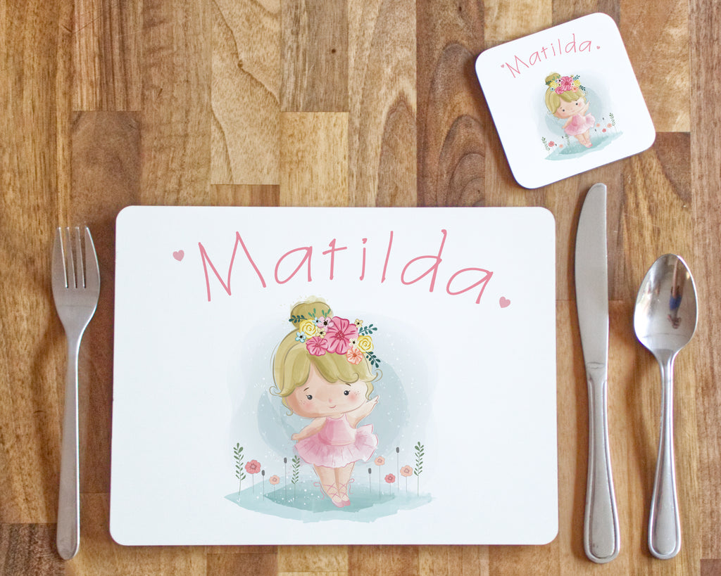 personalised ballerina placemat and coaster set 