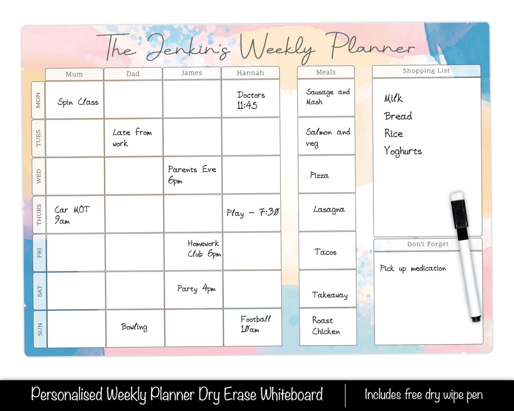 Whiteboard Weekly Family Planner