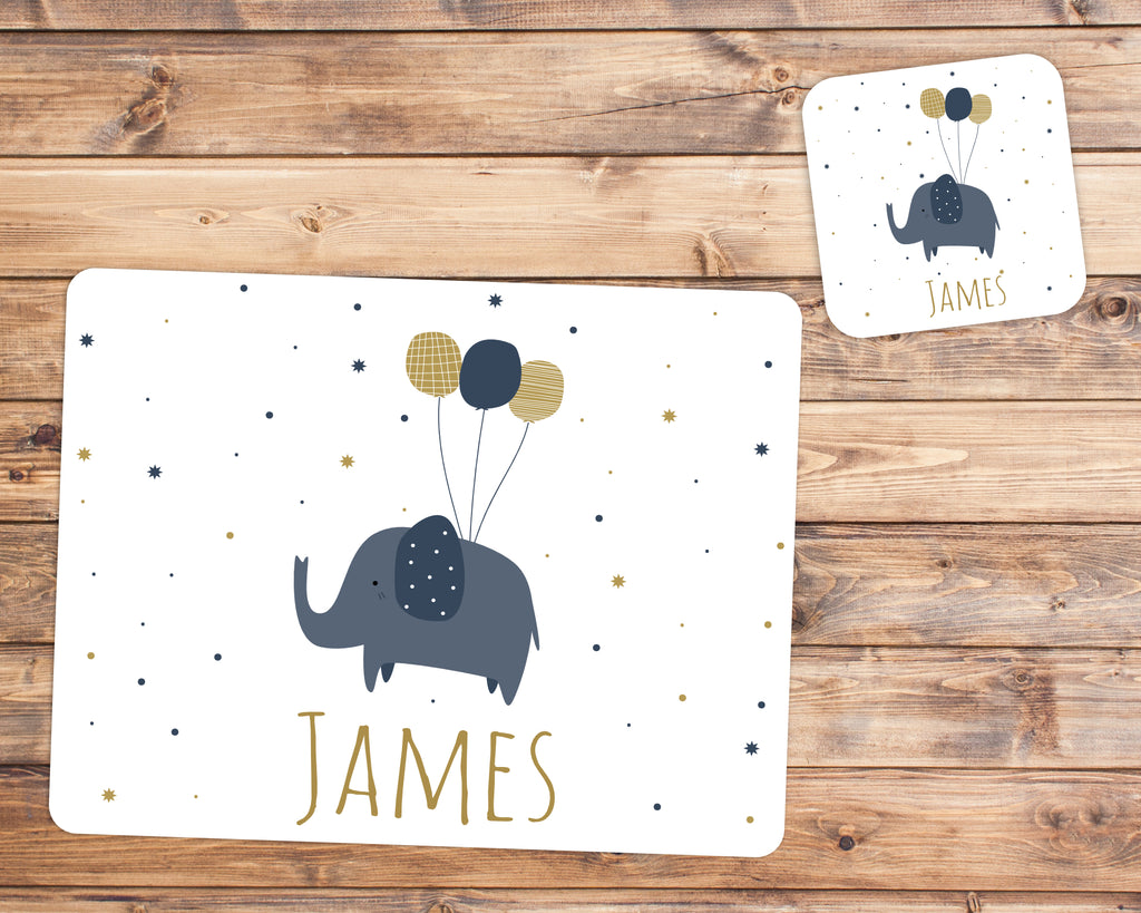 Personalised Elephant Placemat and Coaster Set