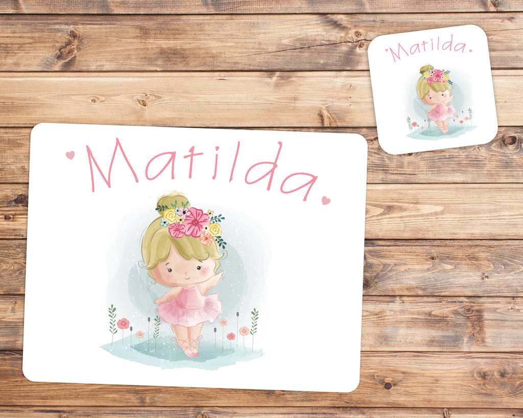 personalised ballerina placemat and coaster set 