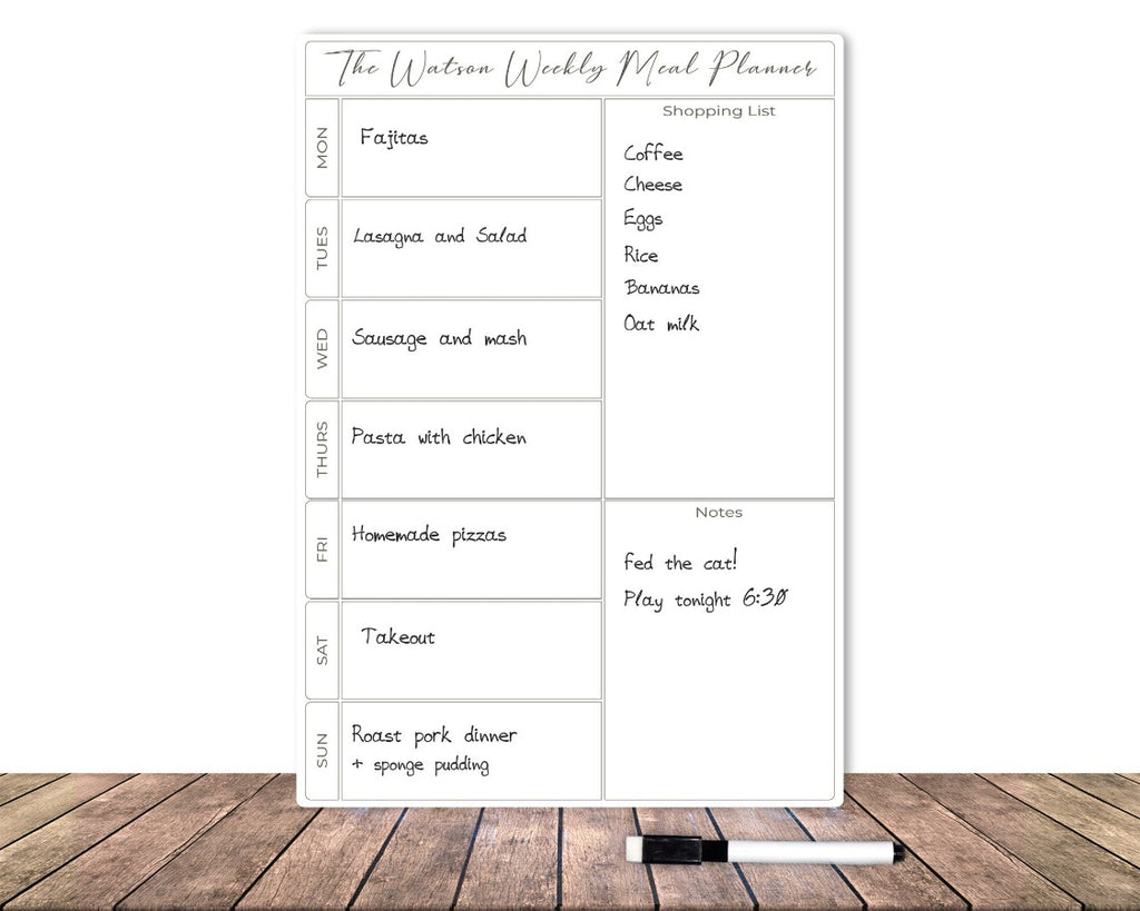 week meal planner whiteboard