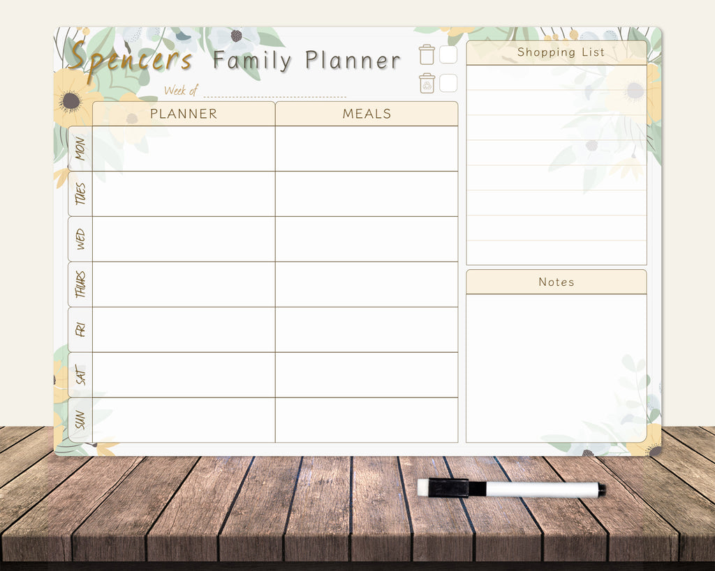 personalised family planner whiteboard