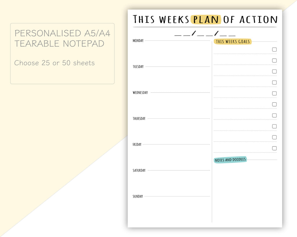 customisable weekly desk planner with tear off sheets