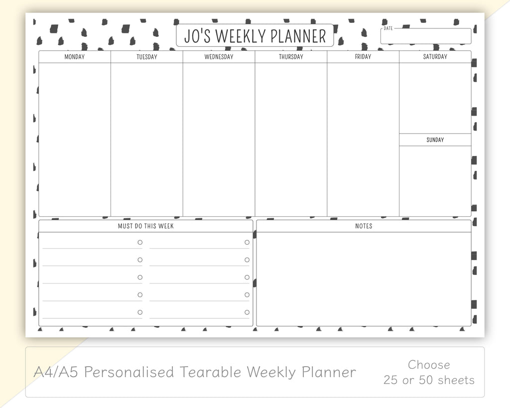 personalised weekly planner pad tear off 