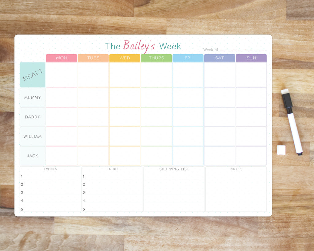 whiteboard weekly family planner