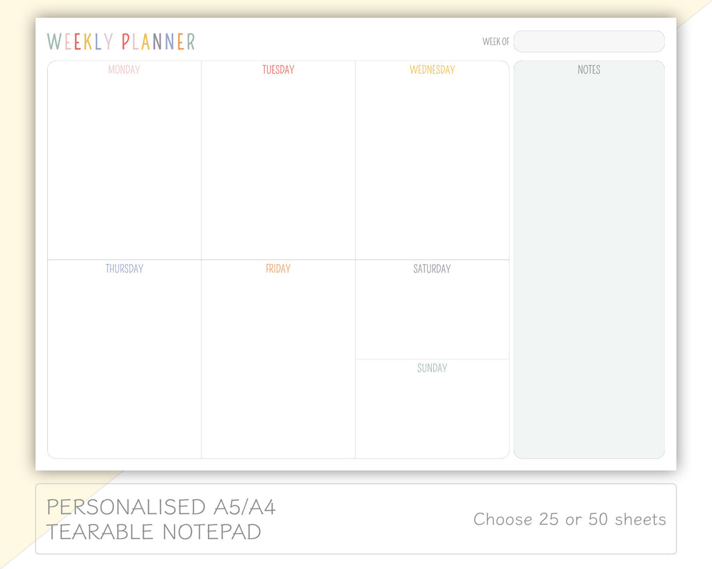 Customisable Tear Off Weekly Planner