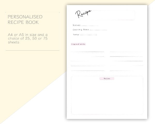 personalised recipe notebook 