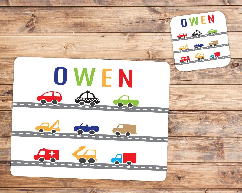 personalised car placemat and coaster set