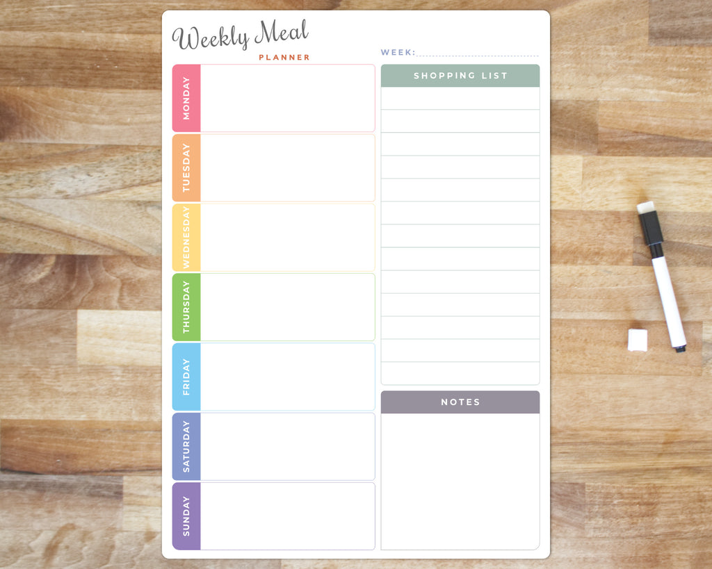 customisable whiteboard weekly meal planner