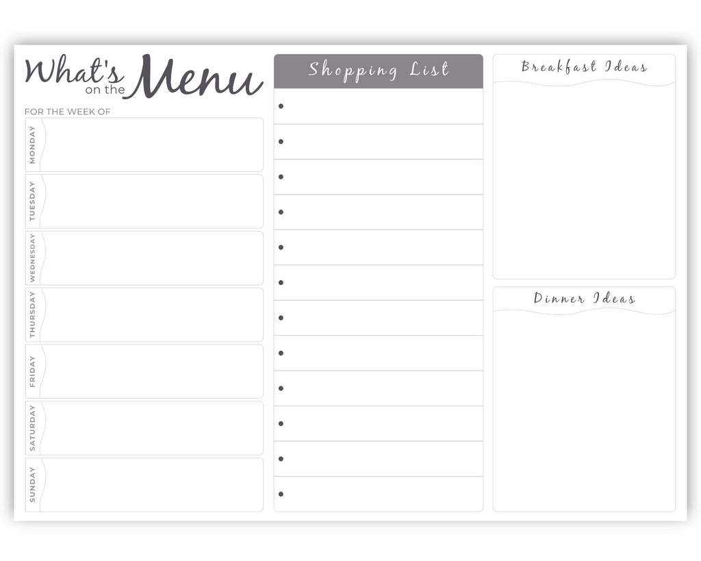 meal planner and shopping list pad 