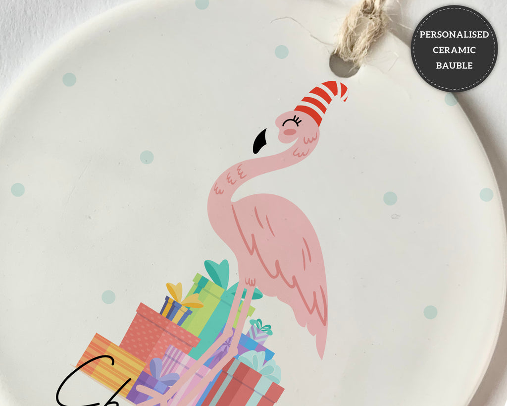 personalised flamingo christmas bauble