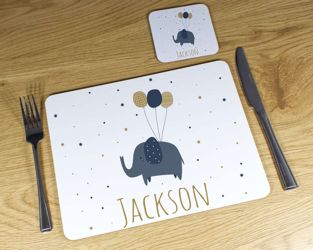 Personalised Elephant Placemat and Coaster Set