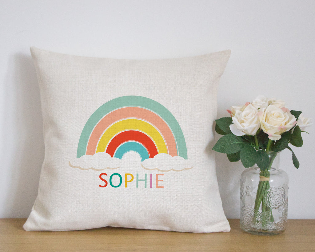 personalised children rainbow cushion