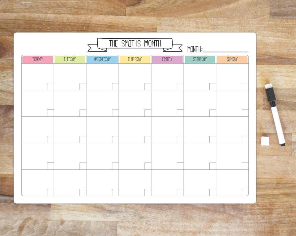 personalised monthly whiteboard wall calendar