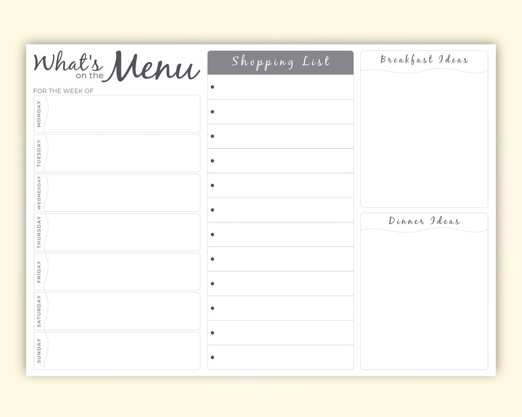 shopping list and meal planner notepad