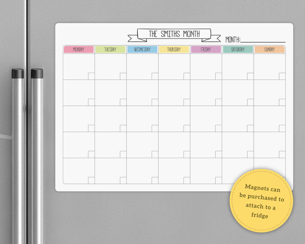 customisable monthly whiteboard wall calendar