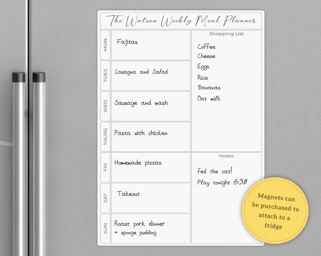 customisable weekly meal planner whiteboard