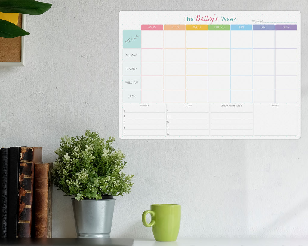 personalised whiteboard weekly family planner