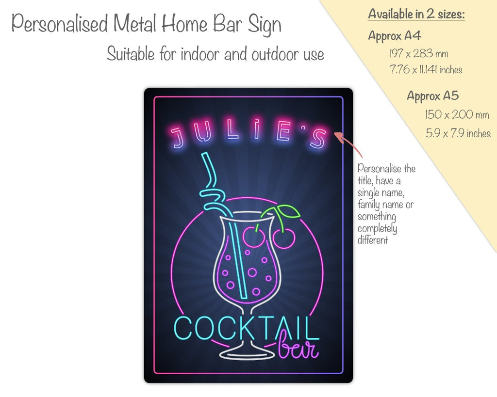 personalised cocktail bar sign