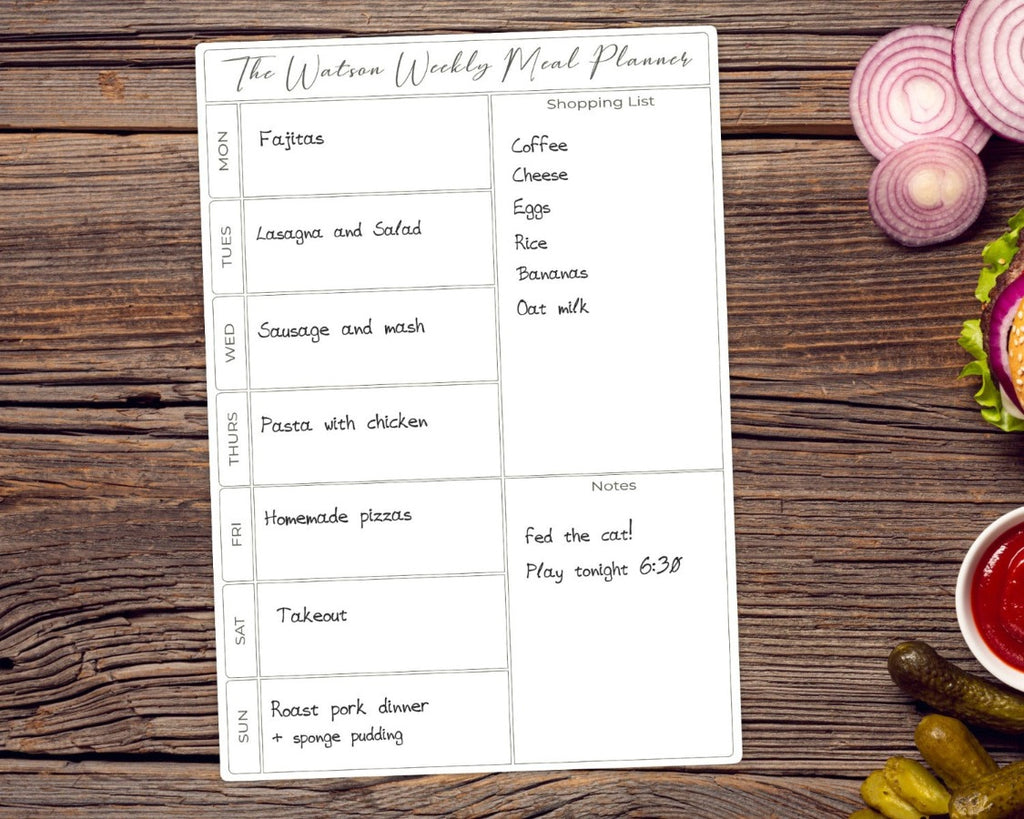 personalised weekly meal planner whiteboard