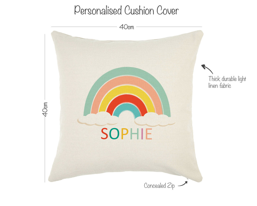 personalised children's rainbow cushion with name