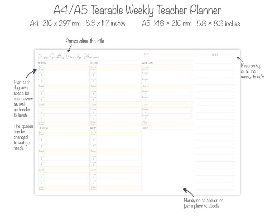 teacher planner personalised 