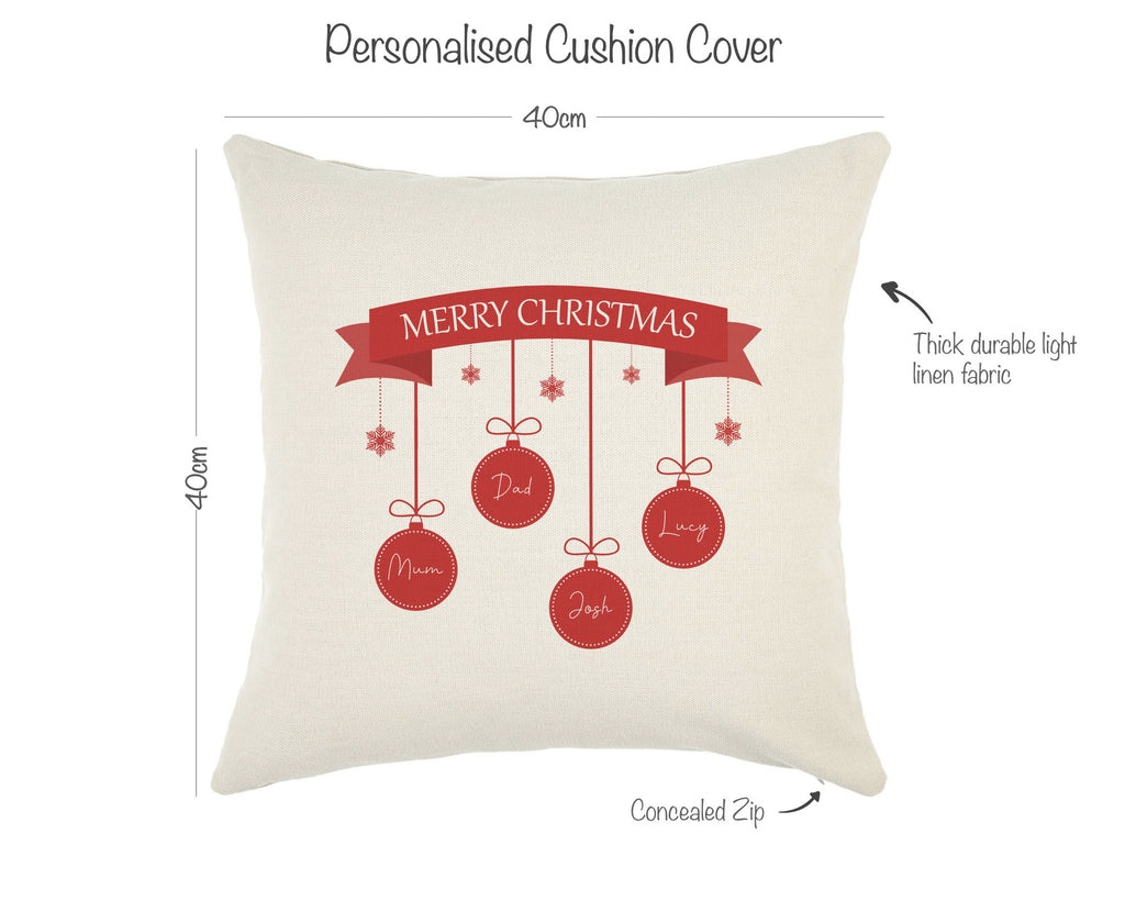 personalised baubles christmas cushion