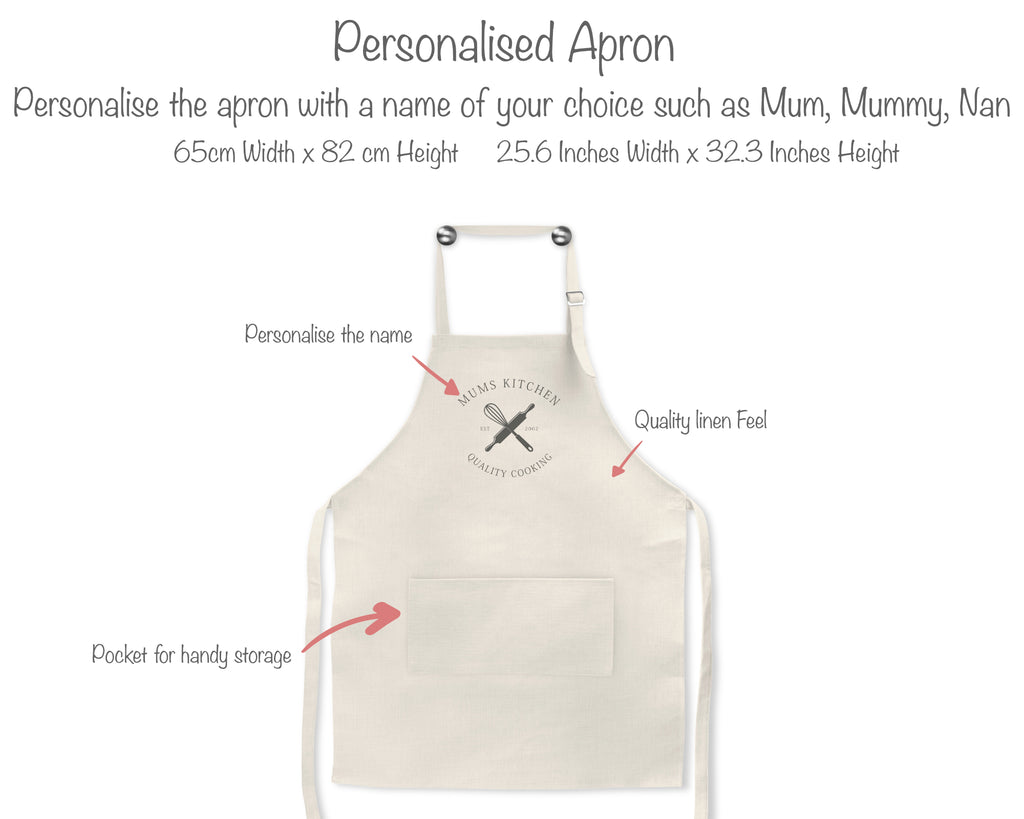 personalised mum's kitchen apron  dimensions