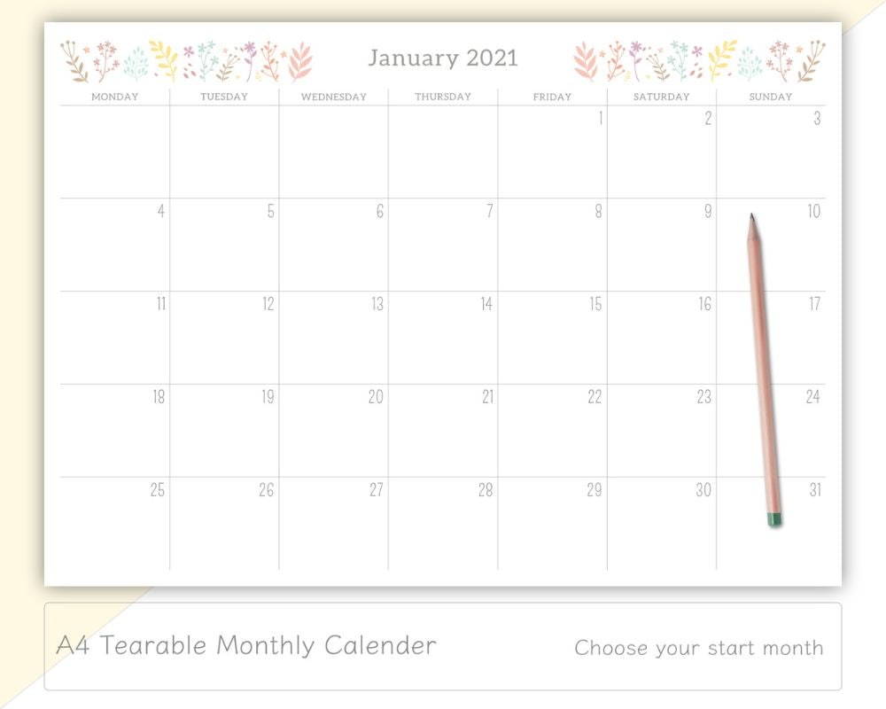 custom tear off monthly calendar