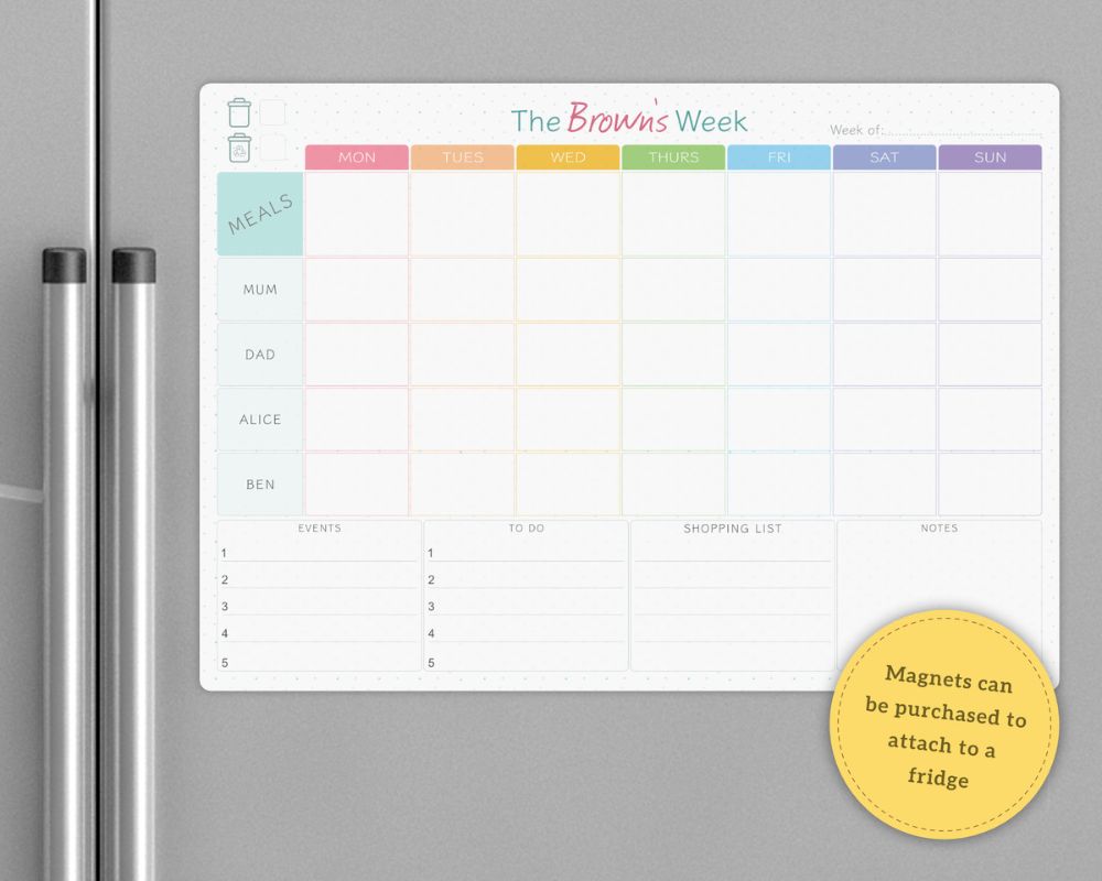 customisable whiteboard weekly family planner
