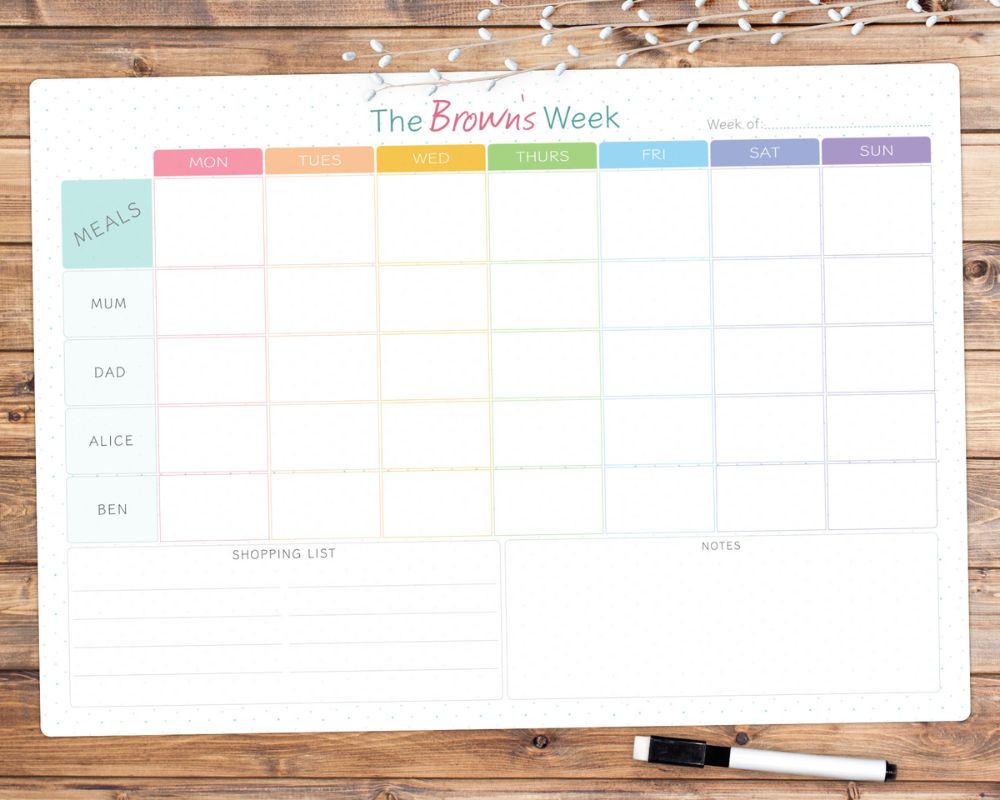 personalised family planner whiteboard