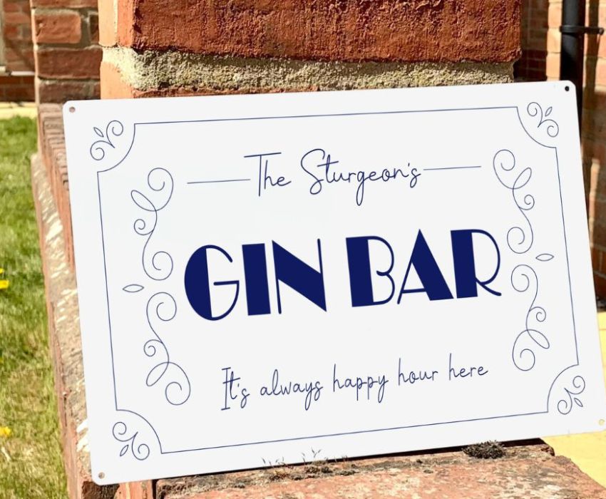 metal personalised gin bar sign 