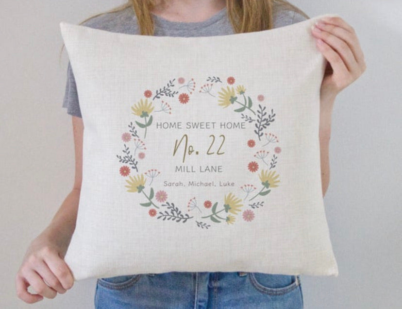 personalised new home cushion 