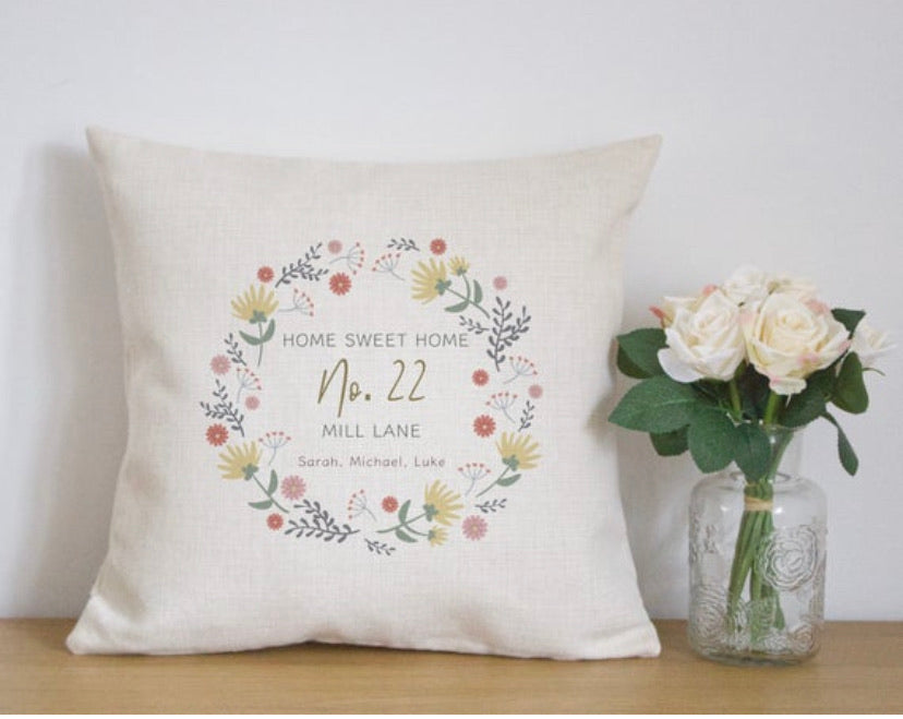 personalised new home cushion 